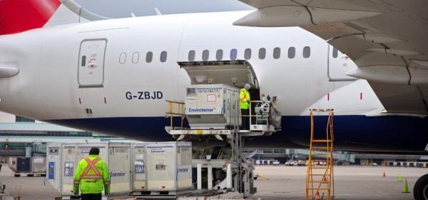 Envirotainer being loaded into a British Airways aircraft
